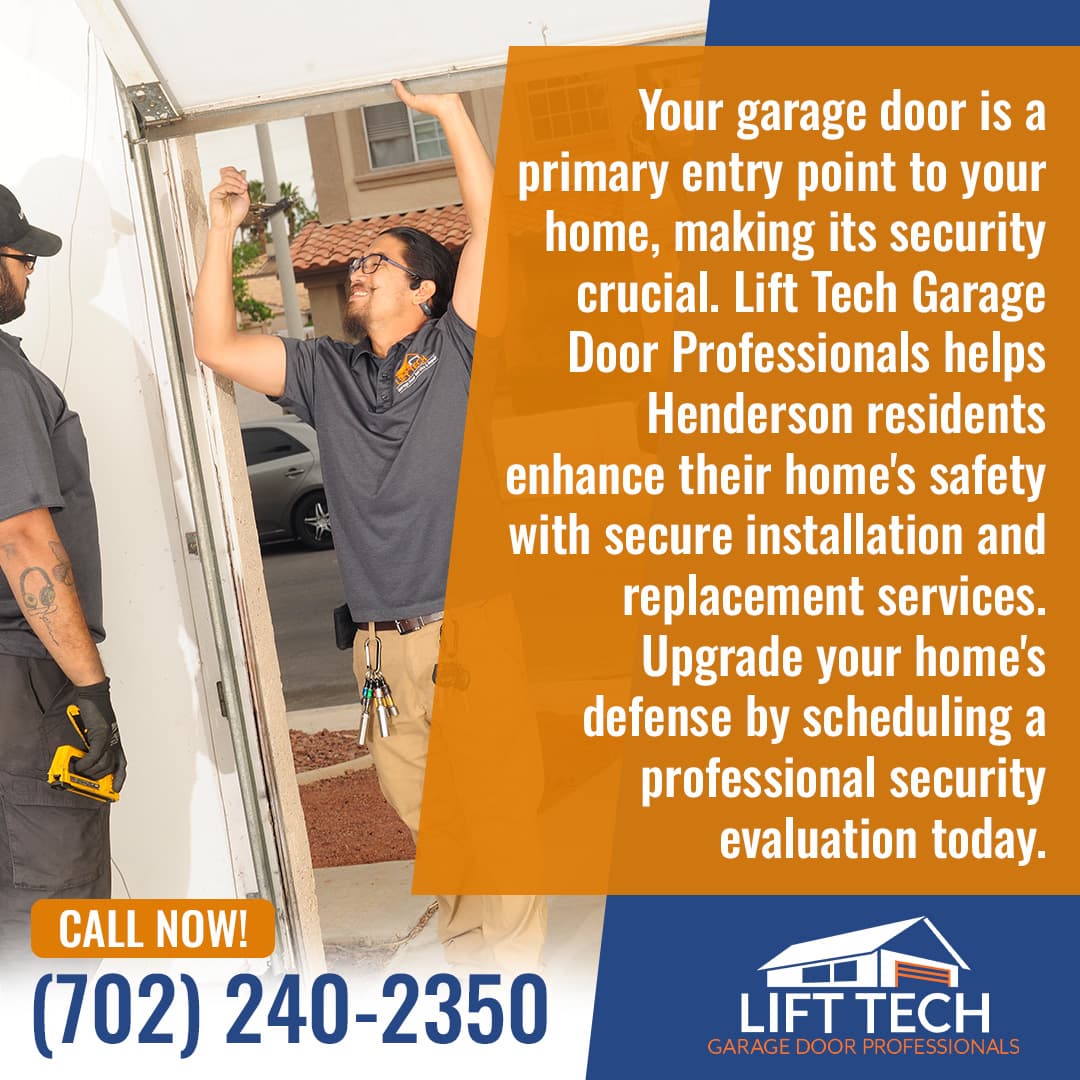 Top Garage Door Security Tips for Henderson Residents 15 Exterior view of a home with gray stucco and red brick accents.